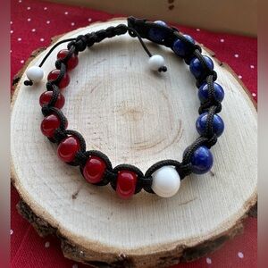 Handmade Red, White, & Blue Gemstone Beaded Bracelet - Made in USA, Patriotic
